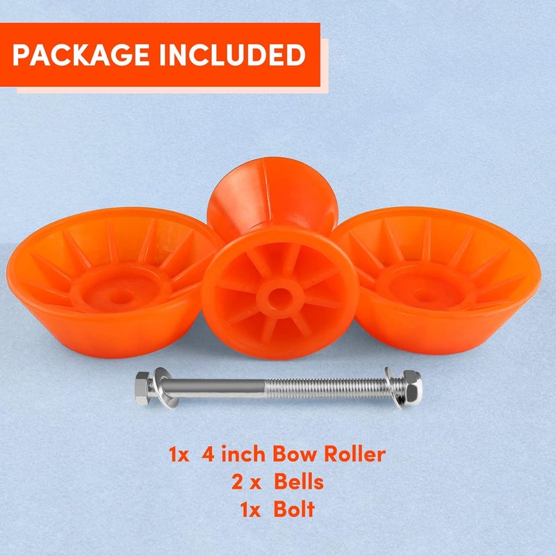 BALAVA Boat Trailer Roller,3inch/4inch Boat Rollers for Trailer,Bow Roller with Bells and Bolt,1/2 in Shaft Boat Trailer Bow Stop, Great for Boat Trailer Bracket(Black/Blue/Orange/Yellow) - Image 4